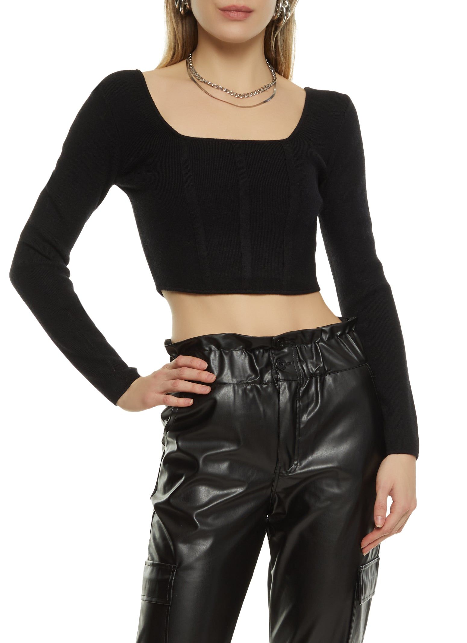 Ribbed Long Sleeve Corset Top sold by Rainbow