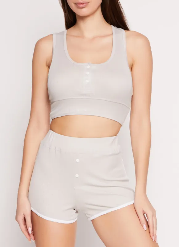 Ribbed Button Front Pajama Tank Top and Shorts sold by Rainbow