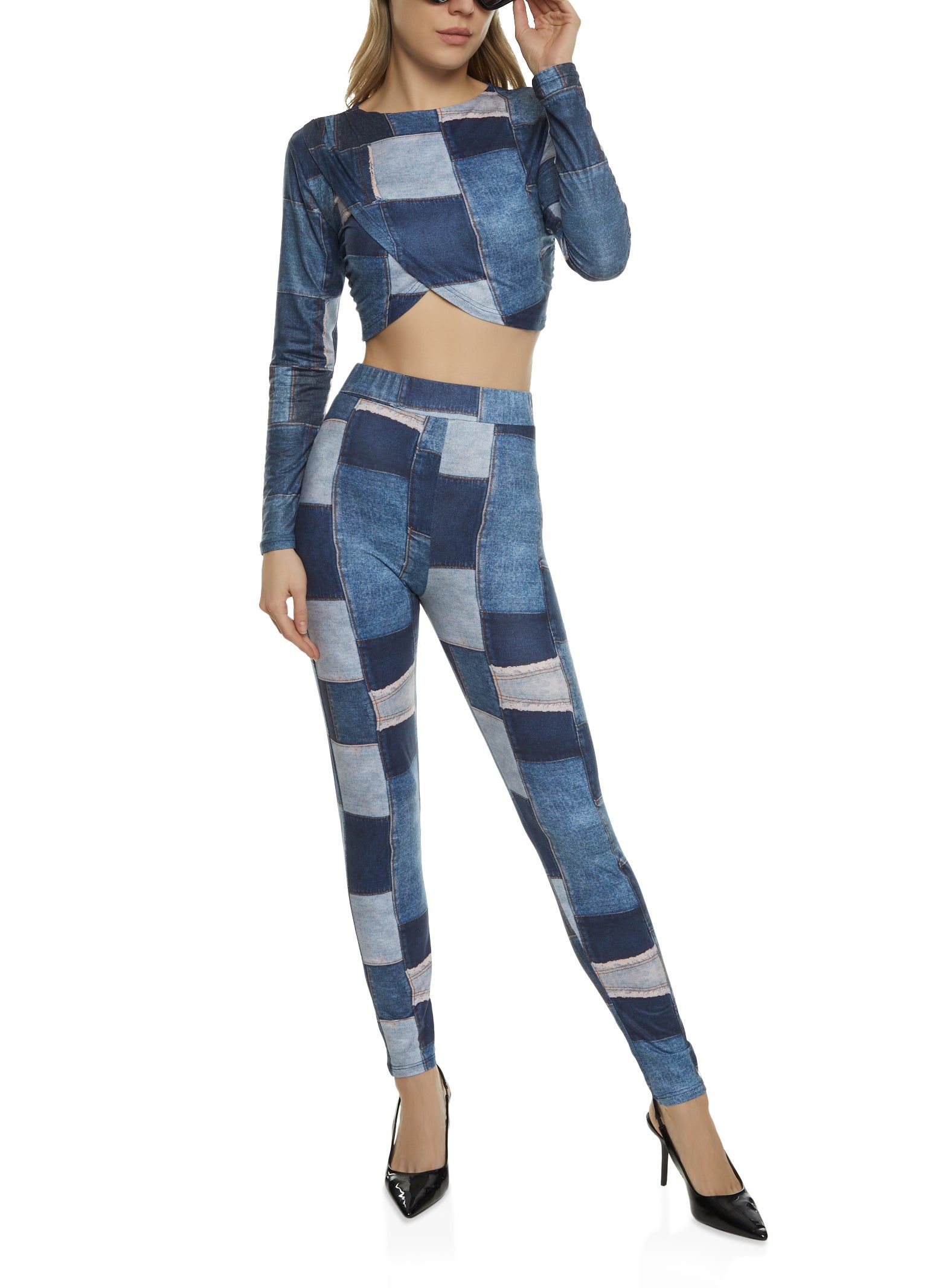 Patchwork Print Crop Top and Leggings sold by Rainbow