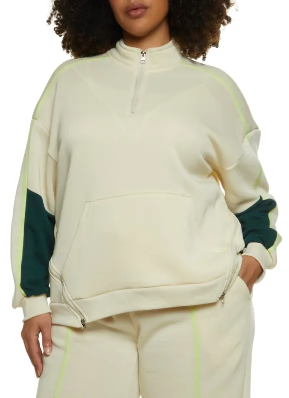 Plus Size Color Blocked Sleeve Half Zip Sweatshirt sold by Rainbow