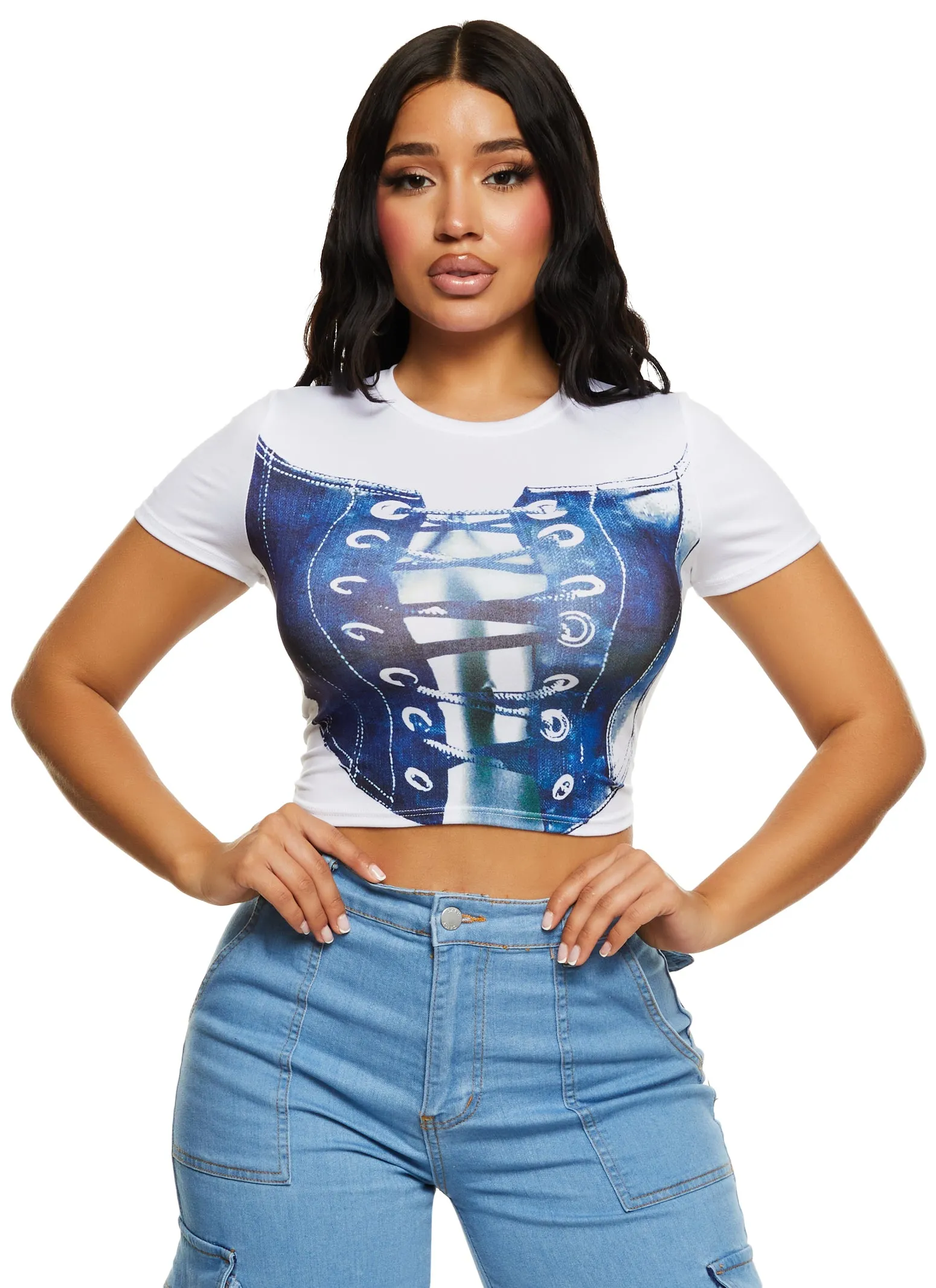 Lace Up Corset Graphic Cropped Tee sold by Rainbow