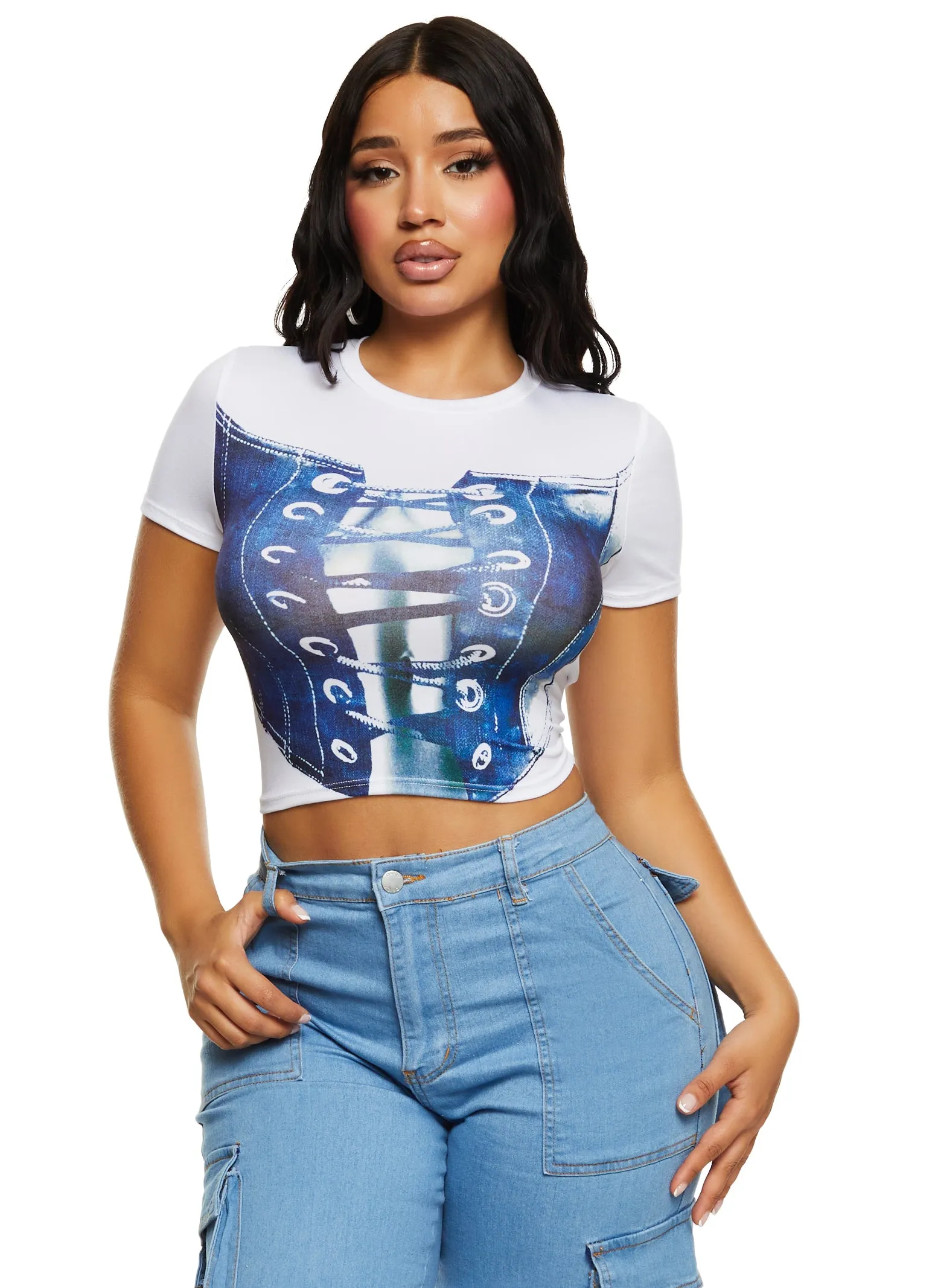 Lace Up Corset Graphic Cropped Tee sold by Rainbow product image thumbnail 2