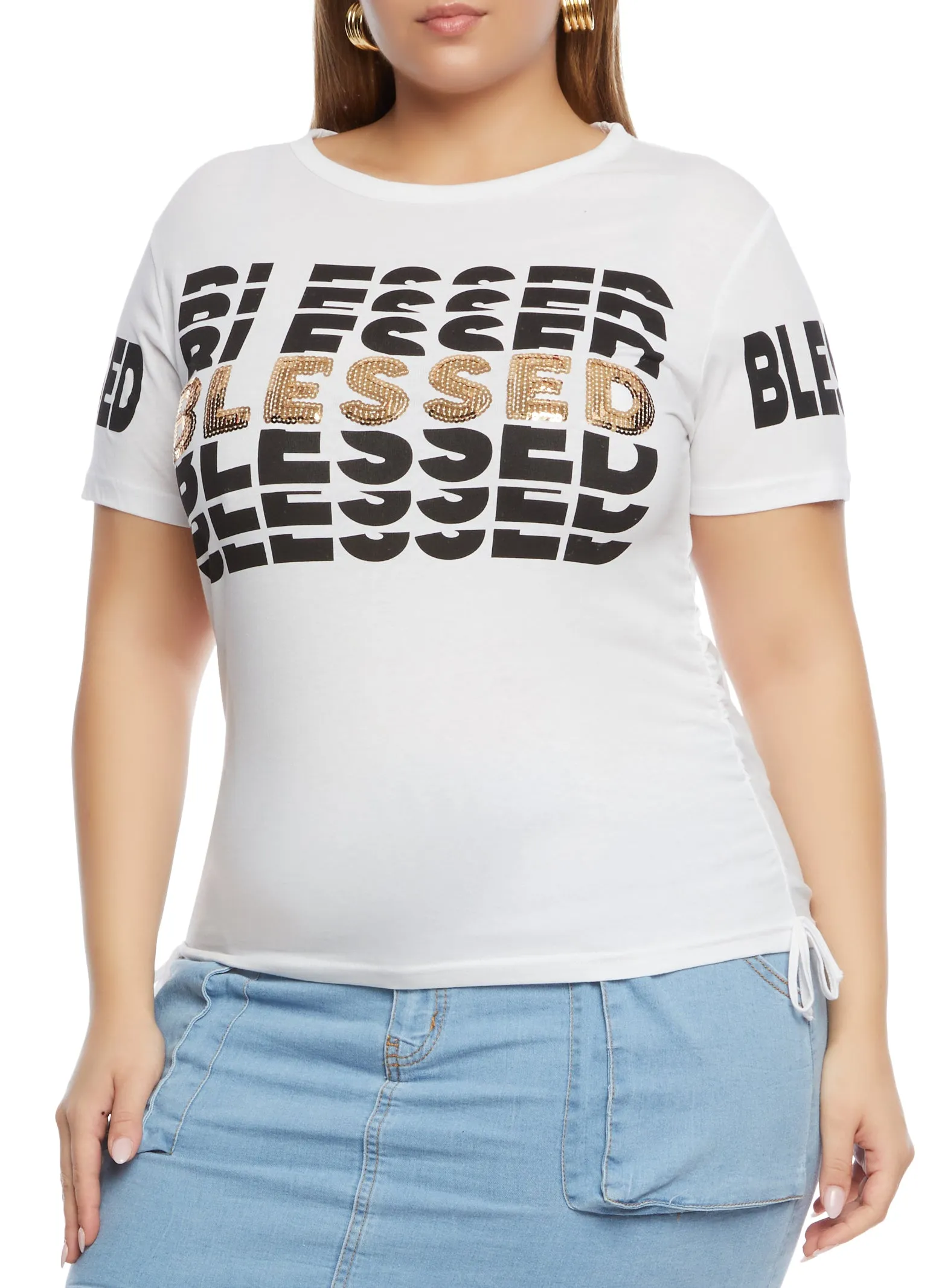 Plus Size Sequin Blessed Graphic T Shirt sold by Rainbow product image thumbnail 2