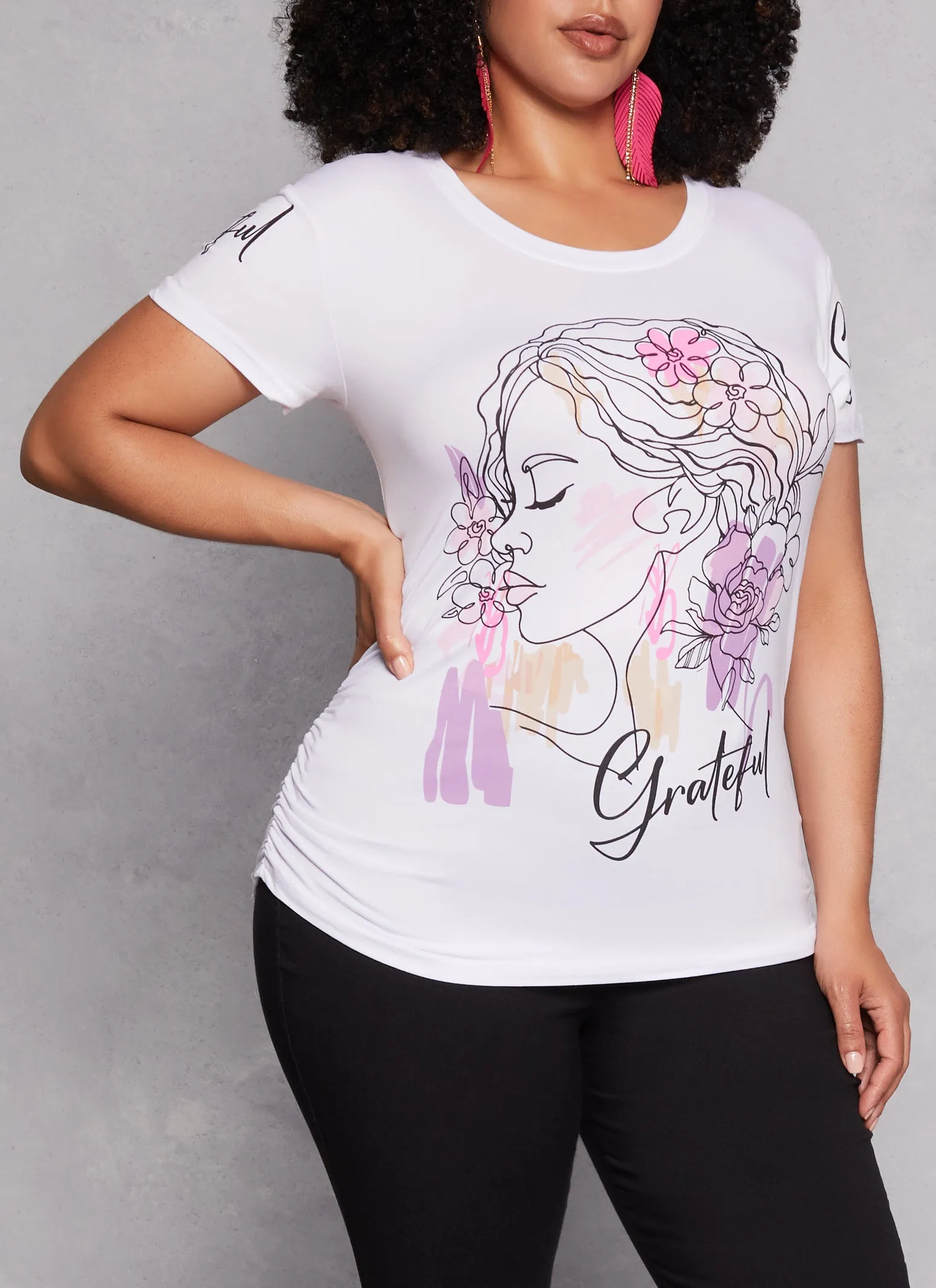 Plus Size Grateful Graphic Ruched Tee sold by Rainbow