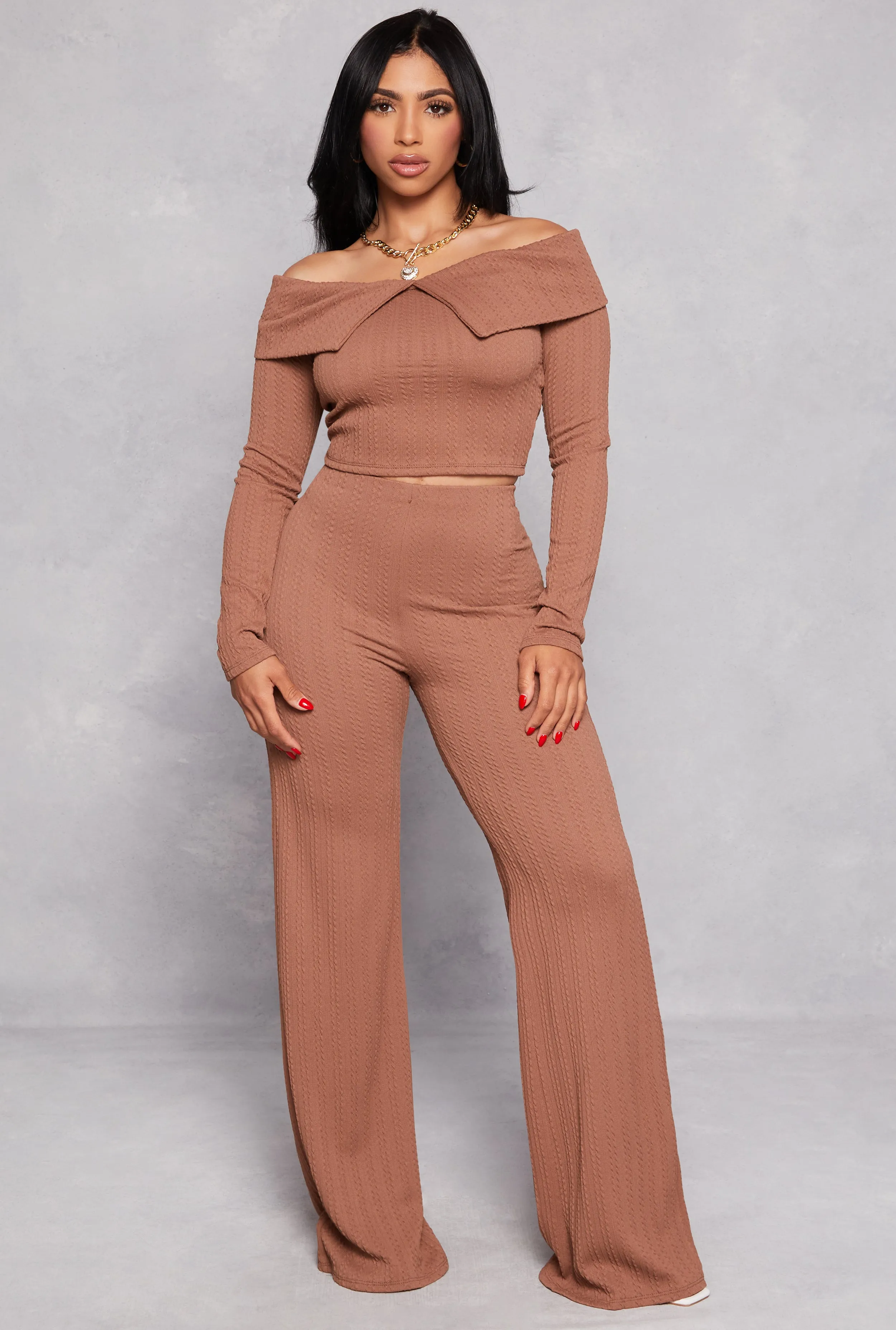 Textured Knit Off the Shoulder Long Sleeve Top sold by Rainbow product image thumbnail 2