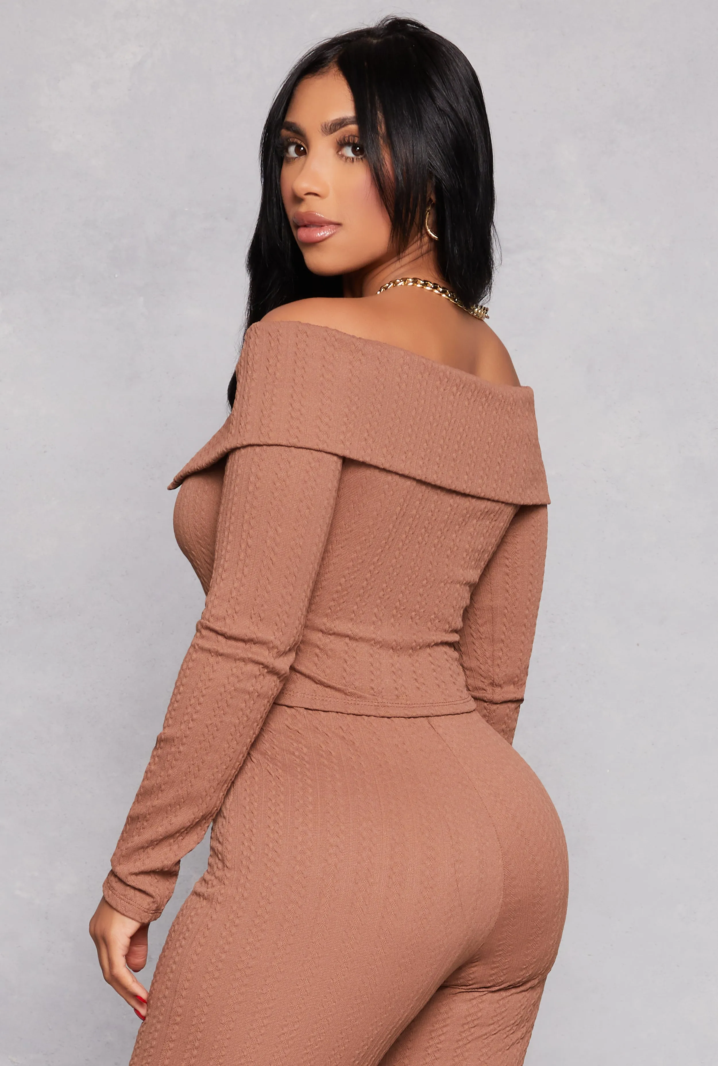 Textured Knit Off the Shoulder Long Sleeve Top sold by Rainbow product image thumbnail 3