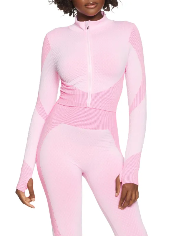 Textured Knit Cropped Track Jacket sold by Rainbow