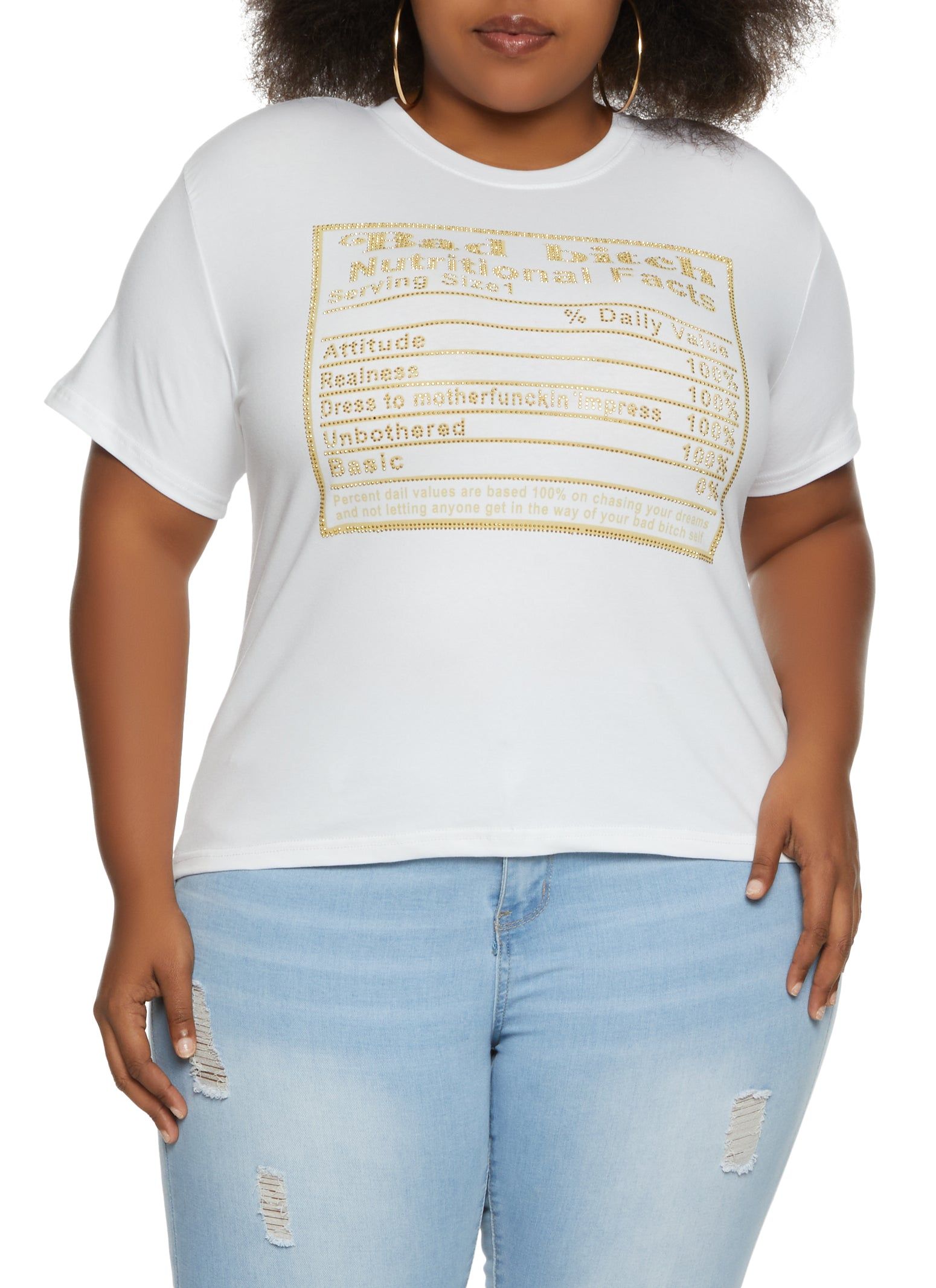 Plus Size Nutritional Facts Rhinestone Graphic Tee sold by Rainbow