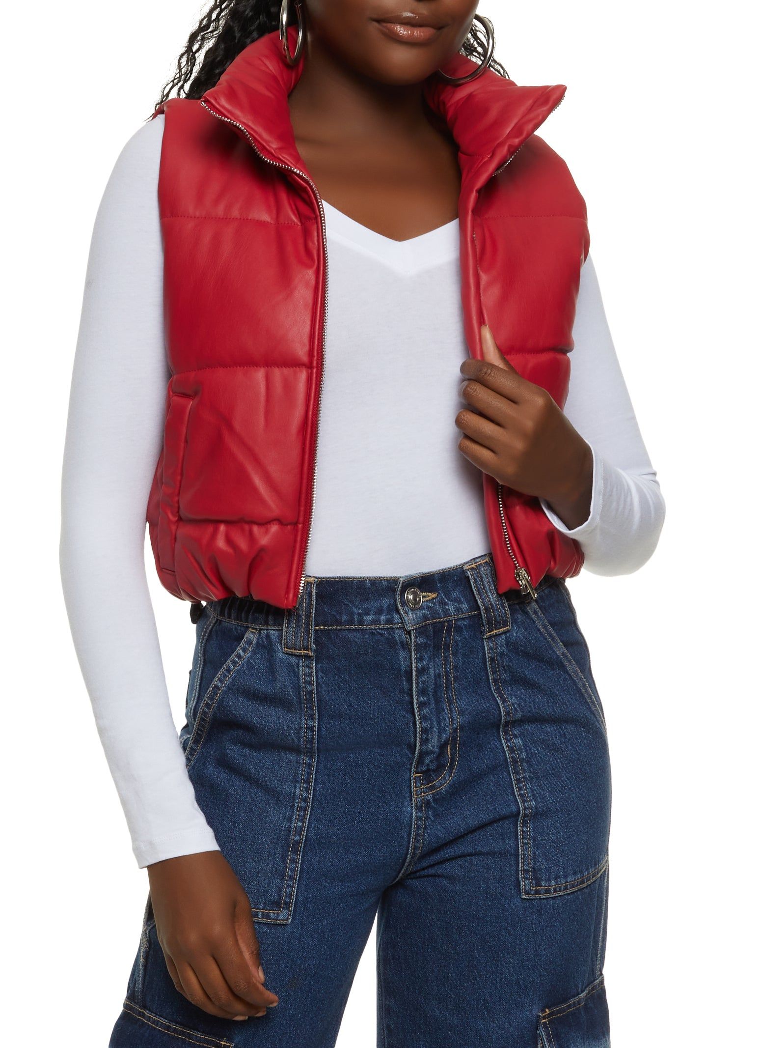 Faux Leather Cropped Puffer Vest sold by Rainbow