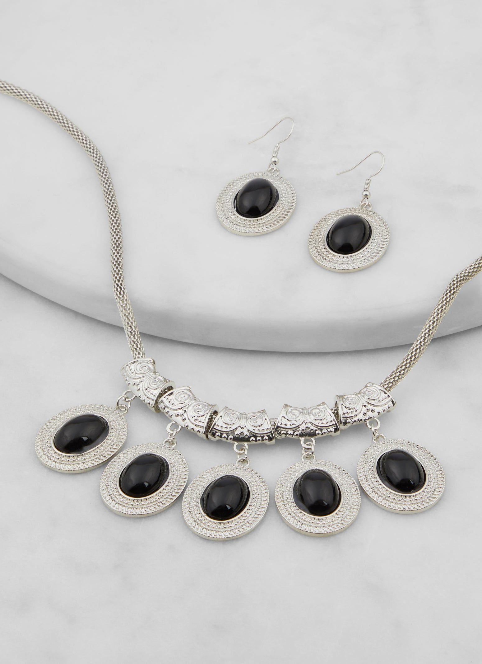 Stone Pendant Statement Necklace and Earrings Set sold by Rainbow product image thumbnail 2