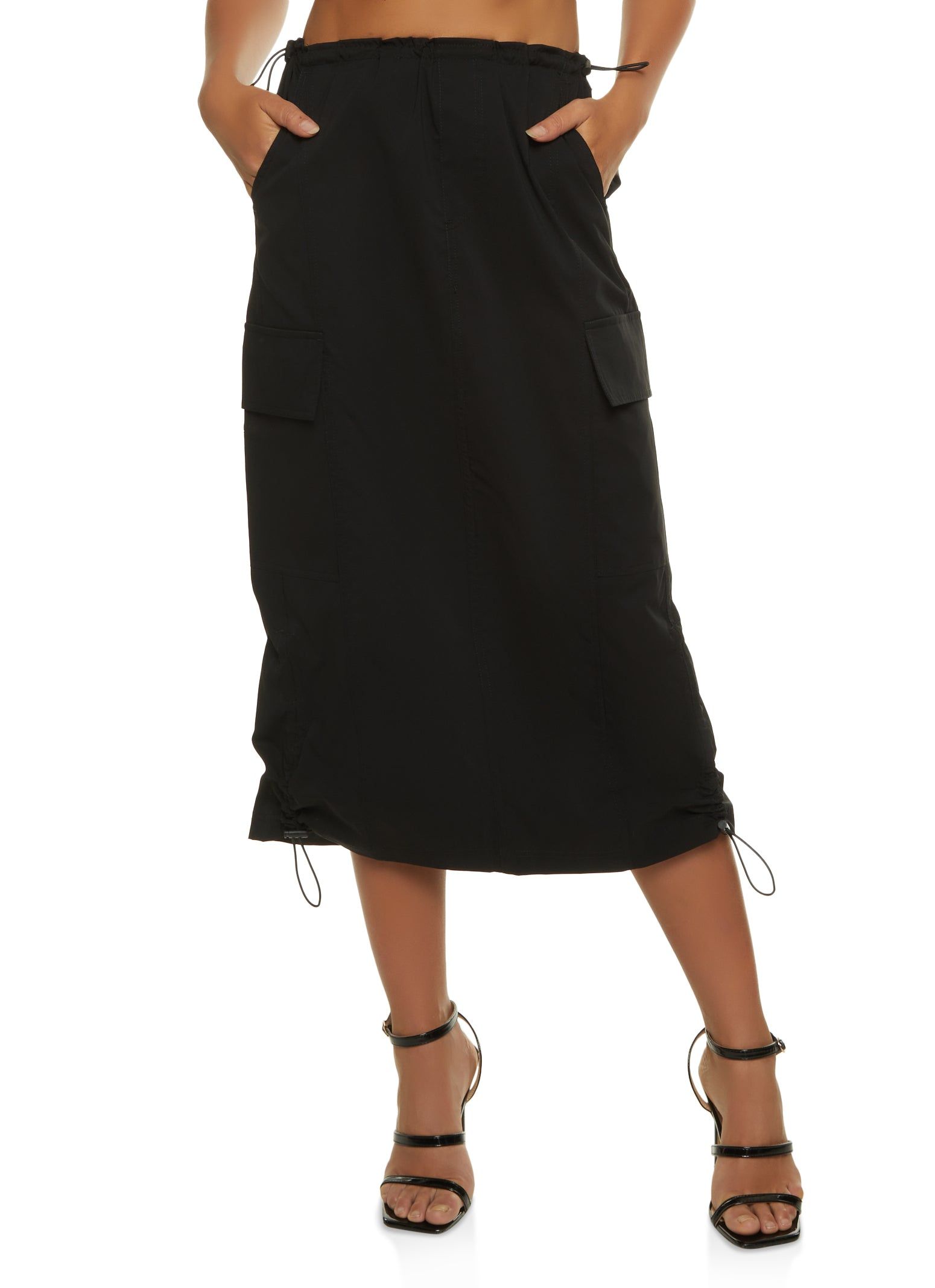 Nylon Cargo Pocket Midi Skirt sold by Rainbow