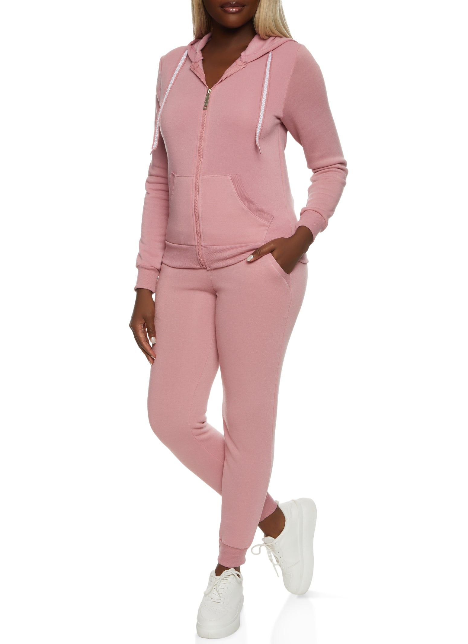 Solid Fleece Zip Front Hooded Sweatshirt sold by Rainbow product image thumbnail 2