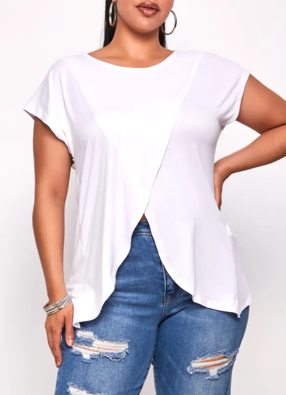 Plus Size Short Sleeve Tulip Hem Top sold by Rainbow