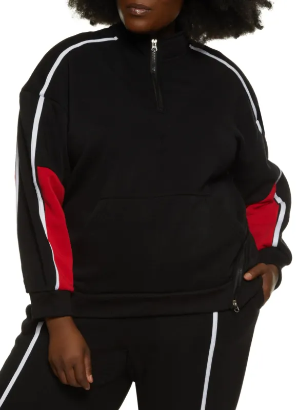 Plus Size Color Blocked Sleeve Half Zip Sweatshirt sold by Rainbow