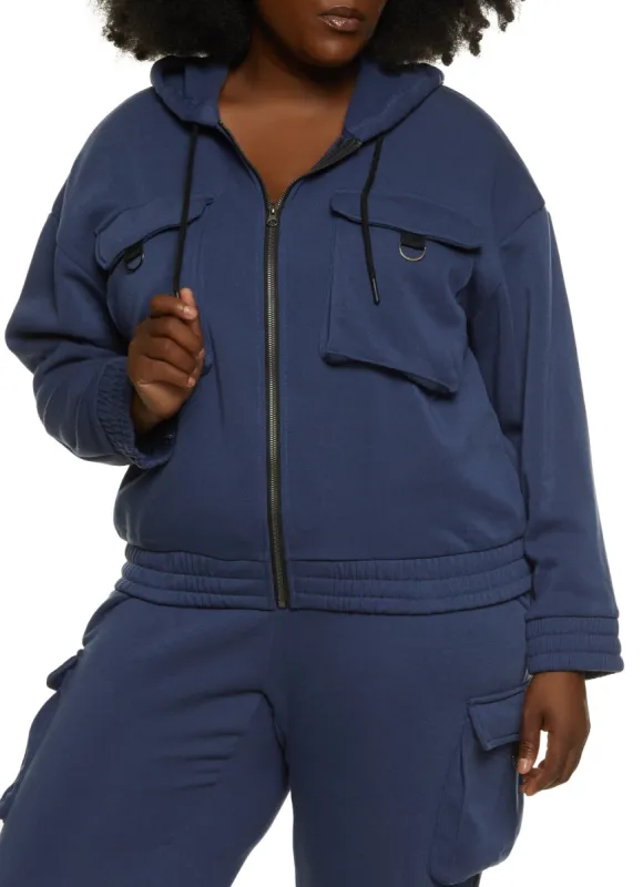 Plus Size Cargo Pocket Front Zip Front Hoodie sold by Rainbow
