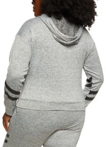 Plus Size Zip Front Varsity Stripe Detail Hoodie sold by Rainbow