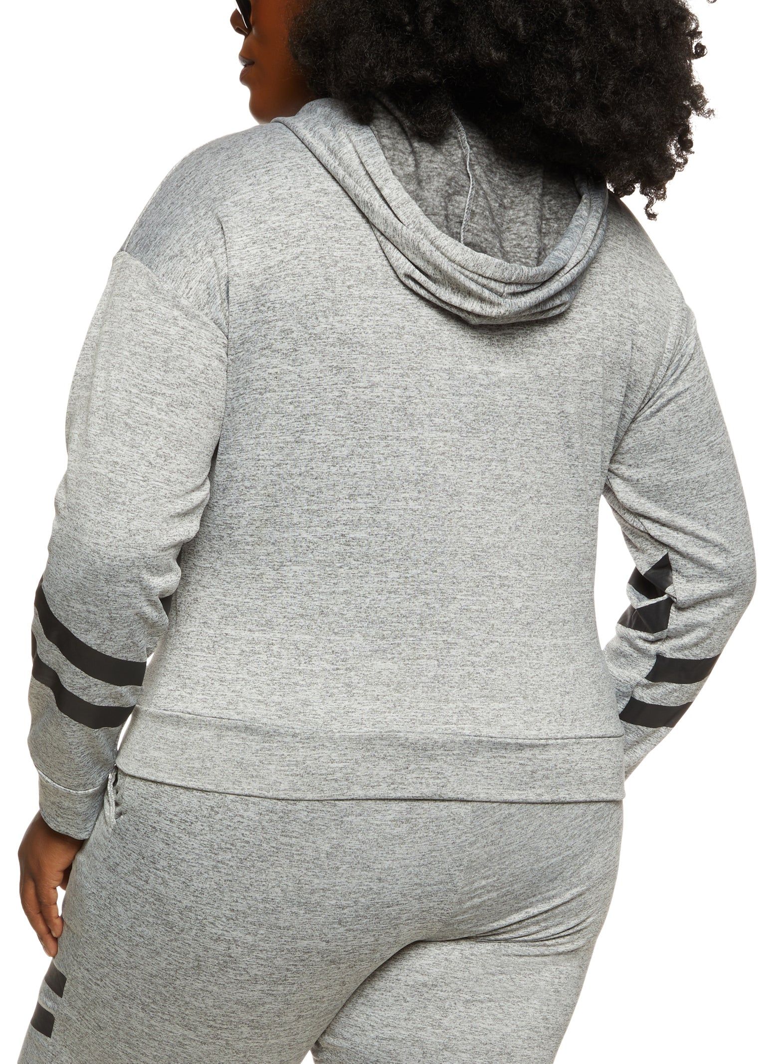 Plus Size Zip Front Varsity Stripe Detail Hoodie sold by Rainbow product image thumbnail 3