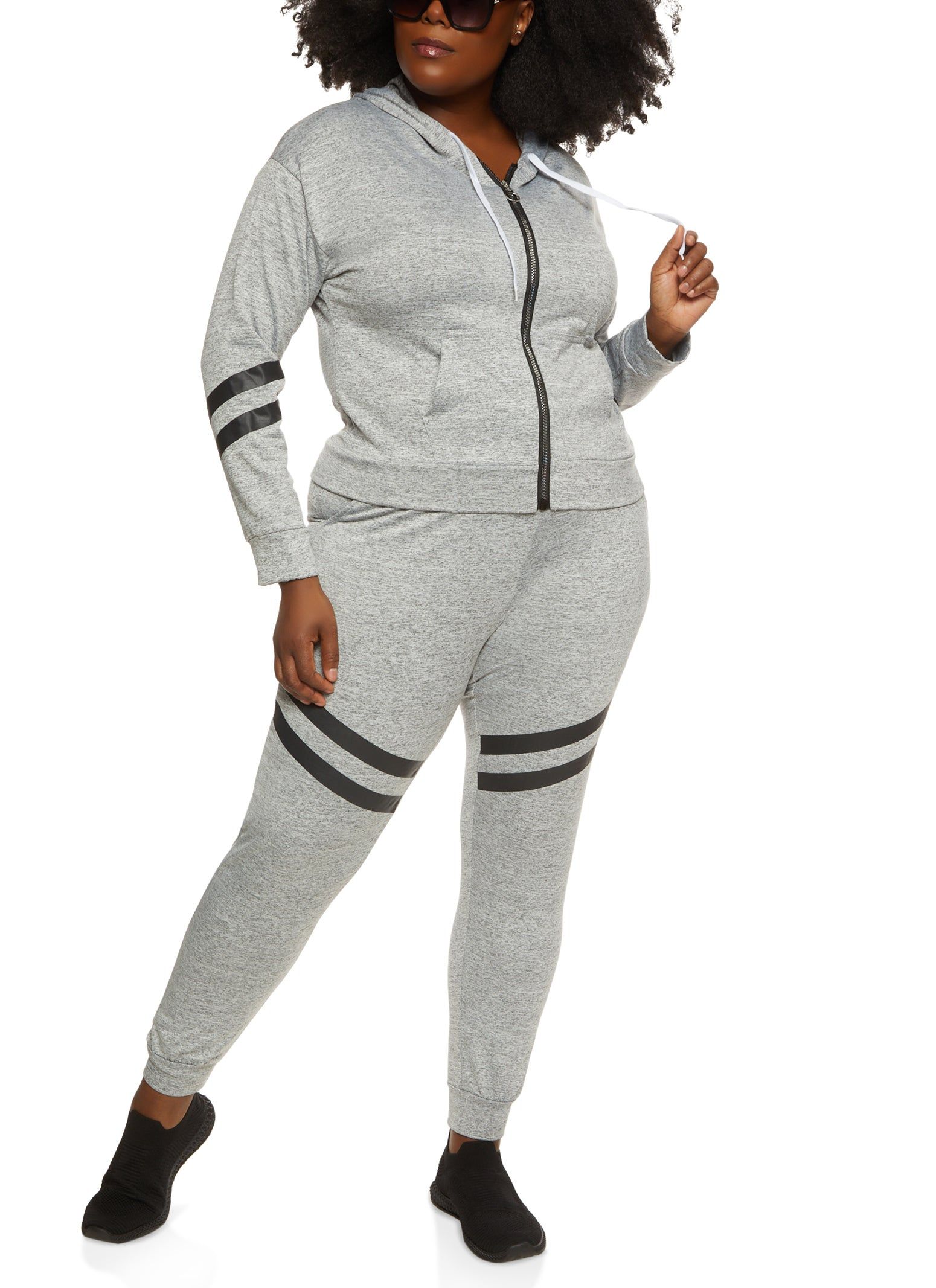 Plus Size Zip Front Varsity Stripe Detail Hoodie sold by Rainbow product image thumbnail 2