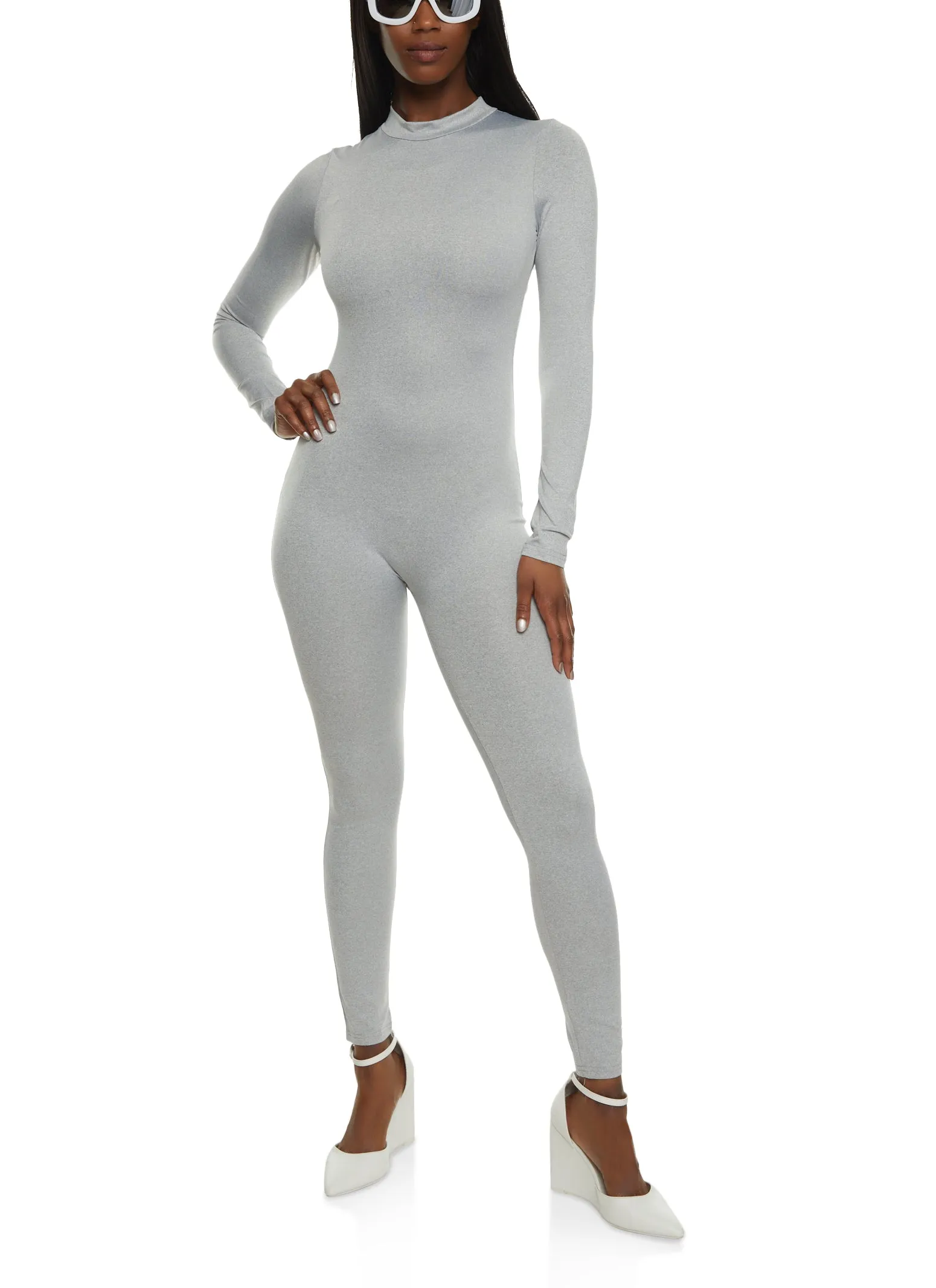 Mock Neck Zip Back Long Sleeve Catsuit sold by Rainbow