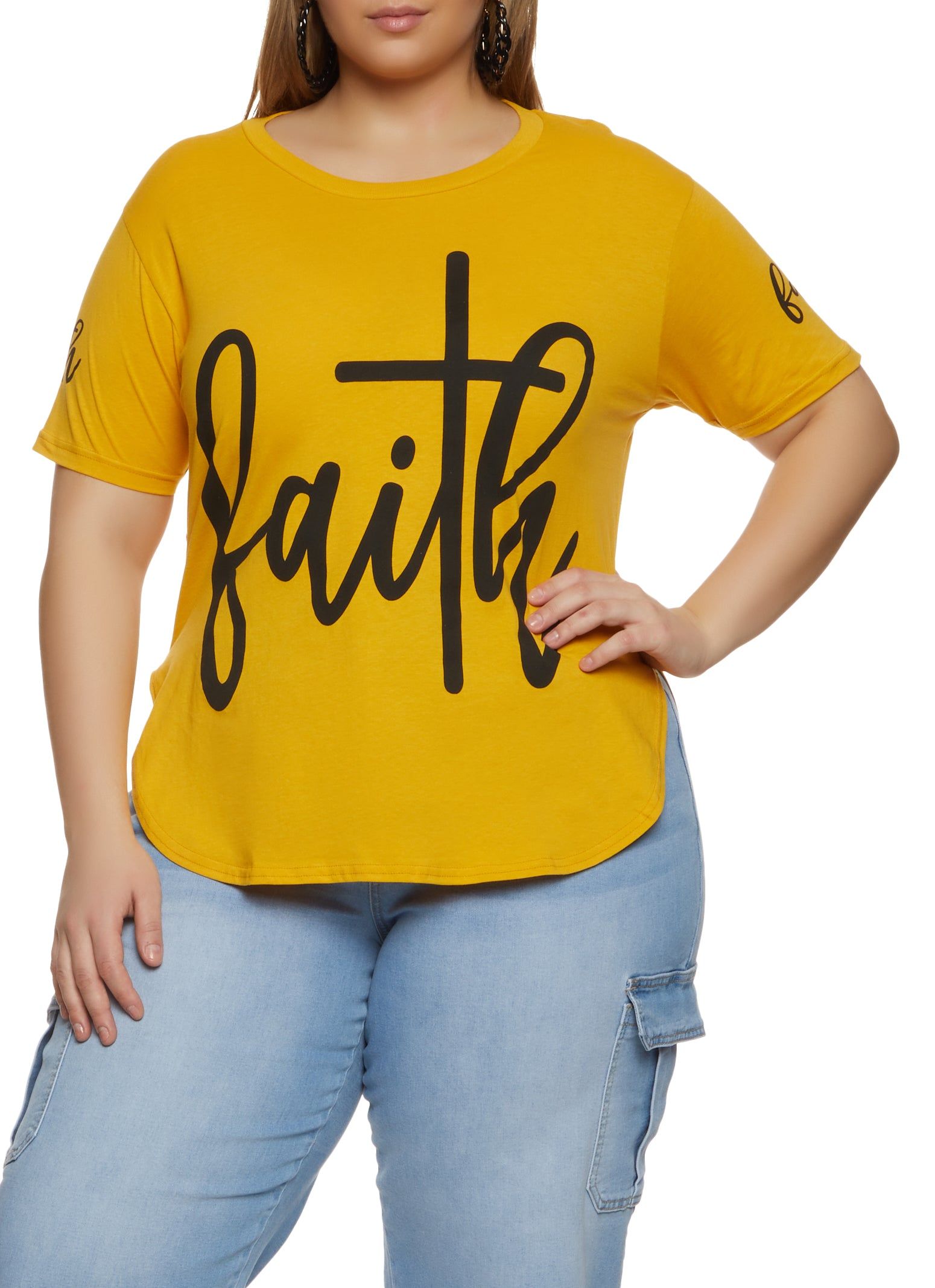 Plus Size Faith Over Fear Back High Low Graphic Tee sold by Rainbow