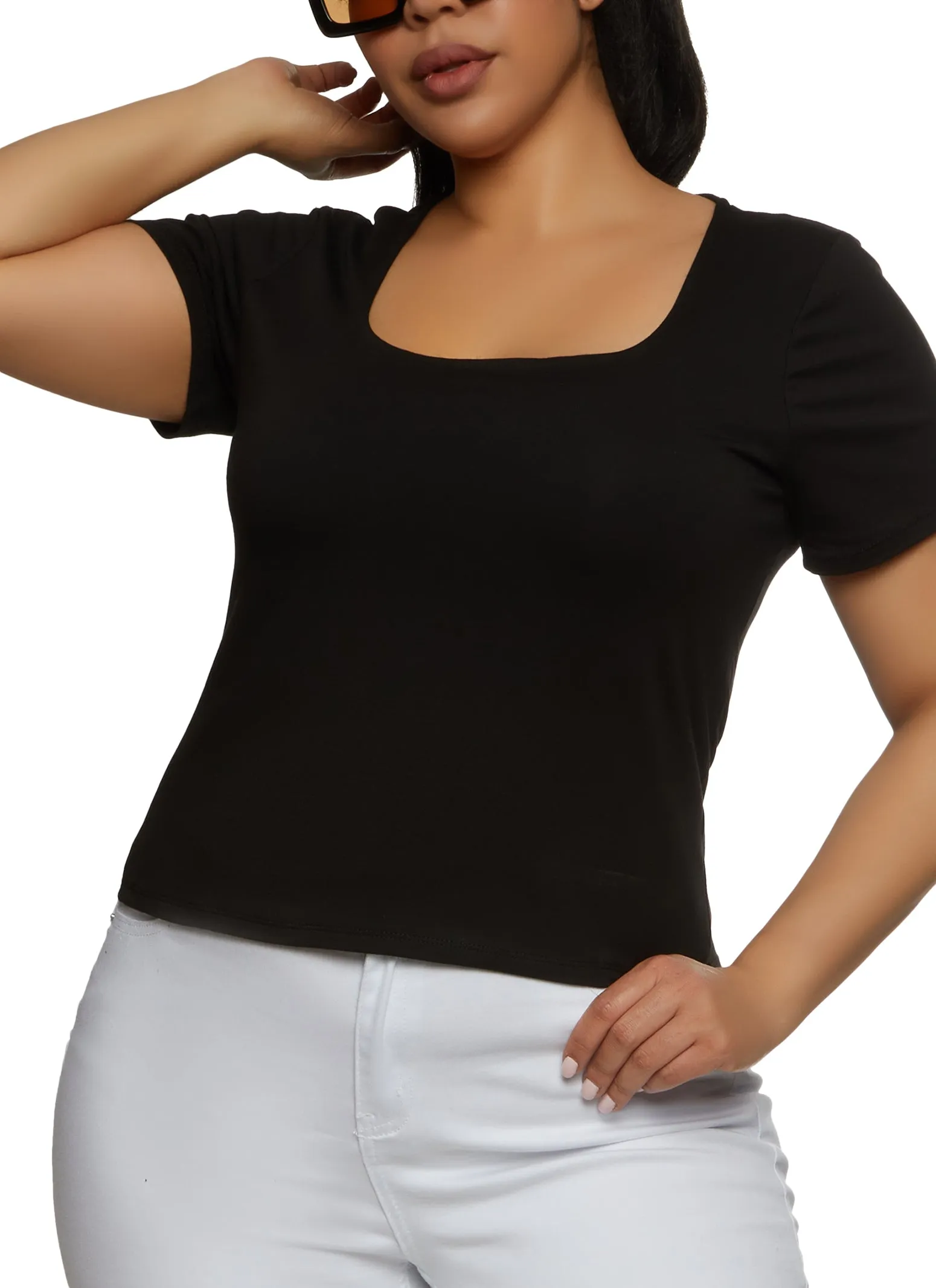 Plus Size Basic Square Neck Tee sold by Rainbow