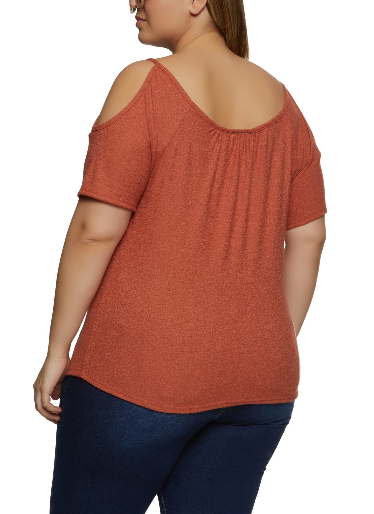 Plus Size Keyhole Detail Cold Shoulder Blouse sold by Rainbow product image thumbnail 2