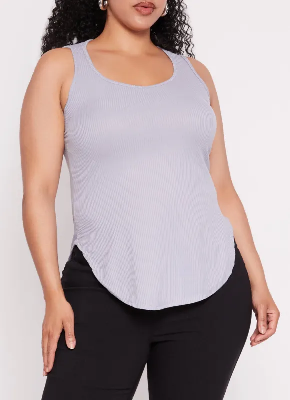 Plus Size Ribbed Scoop Neck Tank Top sold by Rainbow