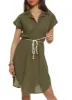 Linen Button Front Rope Belt Shirt Dress sold by Rainbow