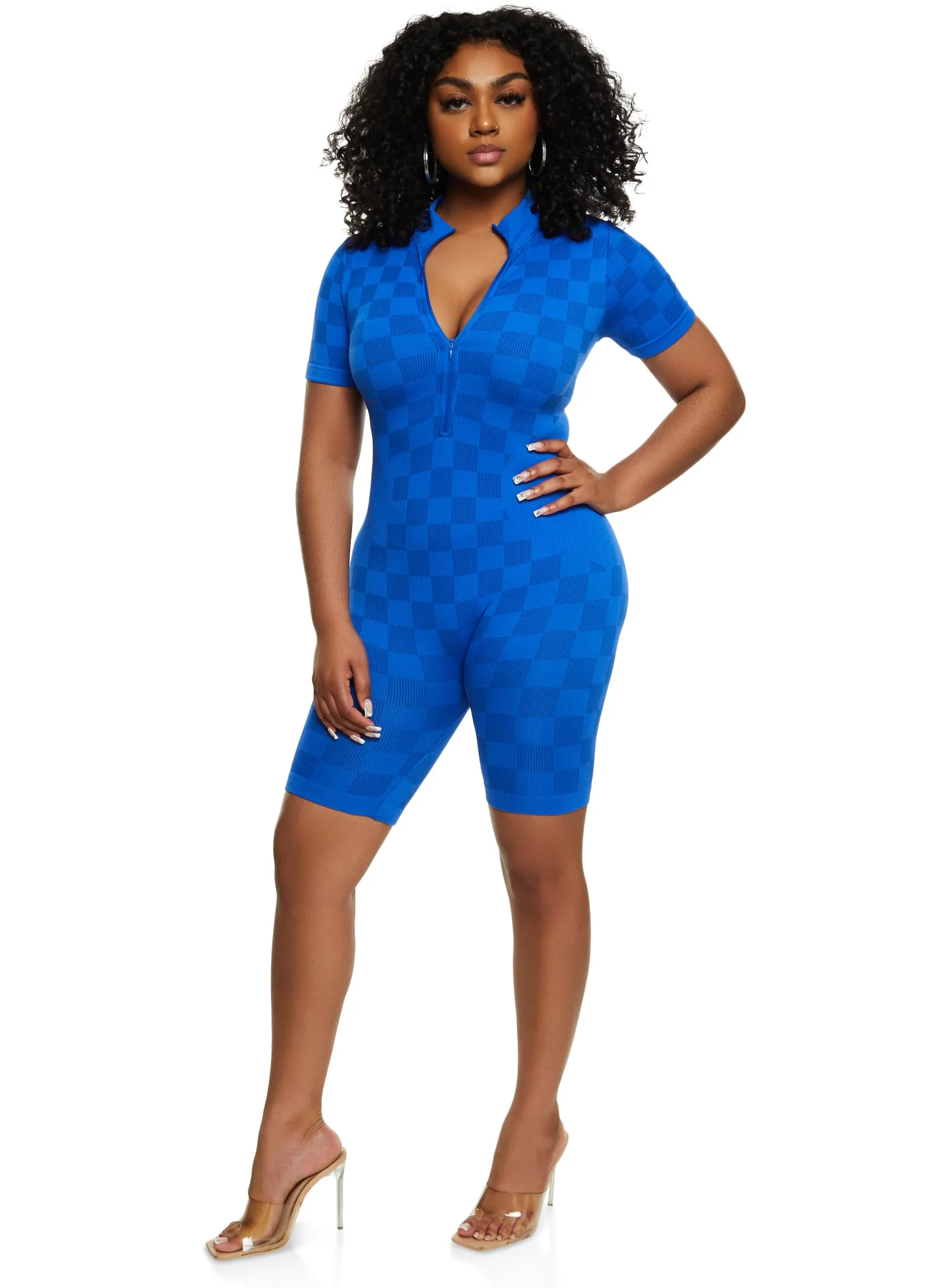 Seamless Checkered Half Zip Romper sold by Rainbow product image thumbnail 2