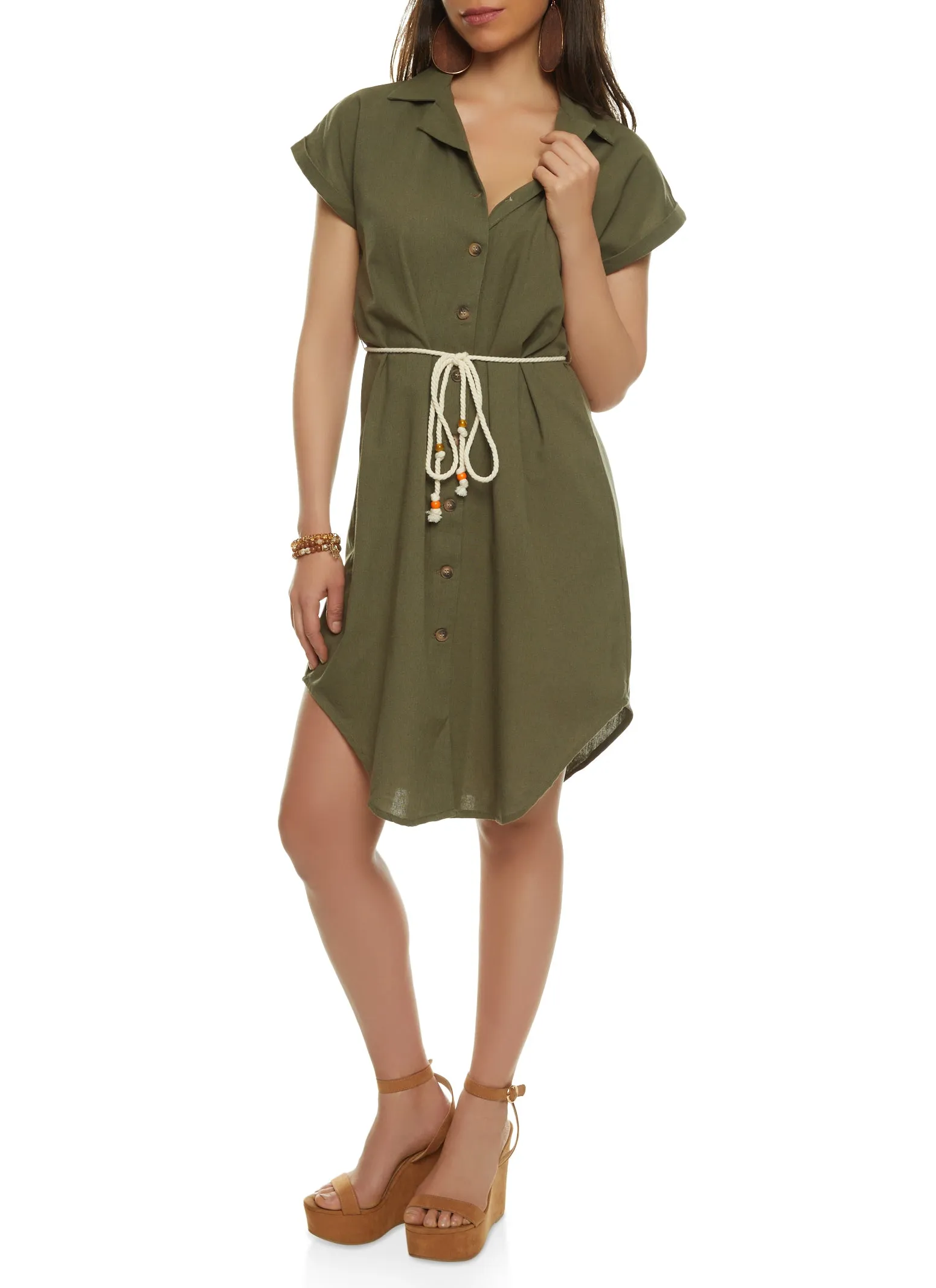 Linen Button Front Rope Belt Shirt Dress sold by Rainbow product image thumbnail 2
