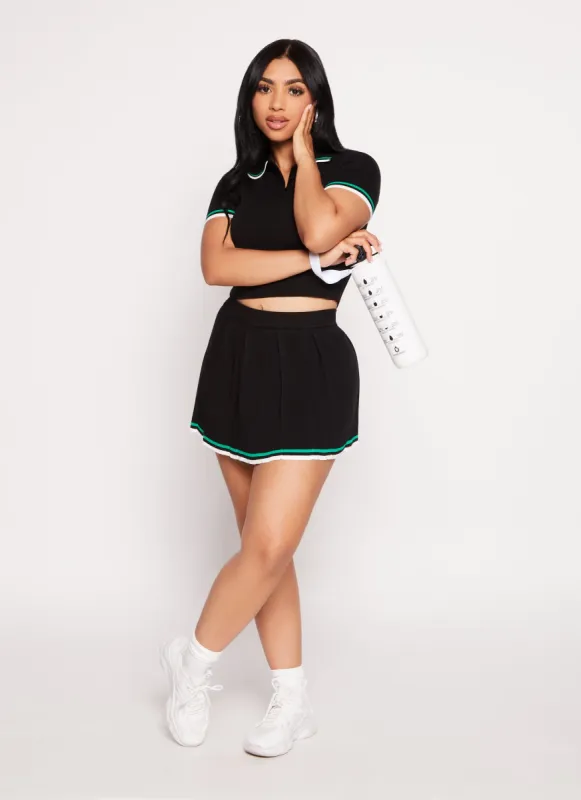 Daisy Knit Varsity Stripe Detail Pleated Skirt sold by Rainbow