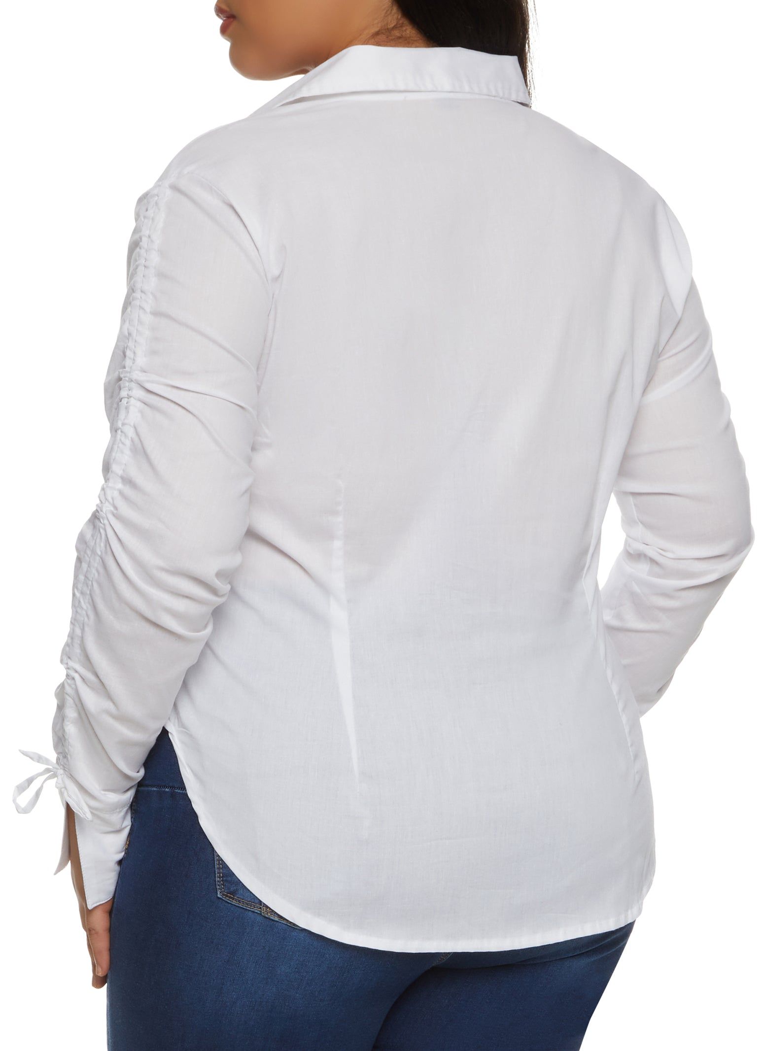 Plus Size Ruched Sleeve Button Front Shirt sold by Rainbow product image thumbnail 2