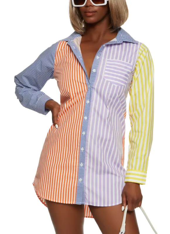 Color Block Stripe Shirt Dress sold by Rainbow