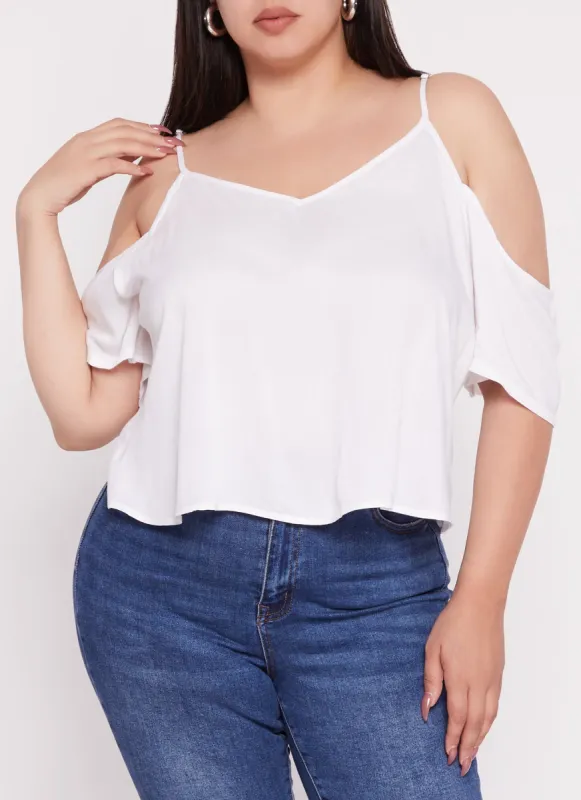 Plus Size V Neck Cold Shoulder Top sold by Rainbow