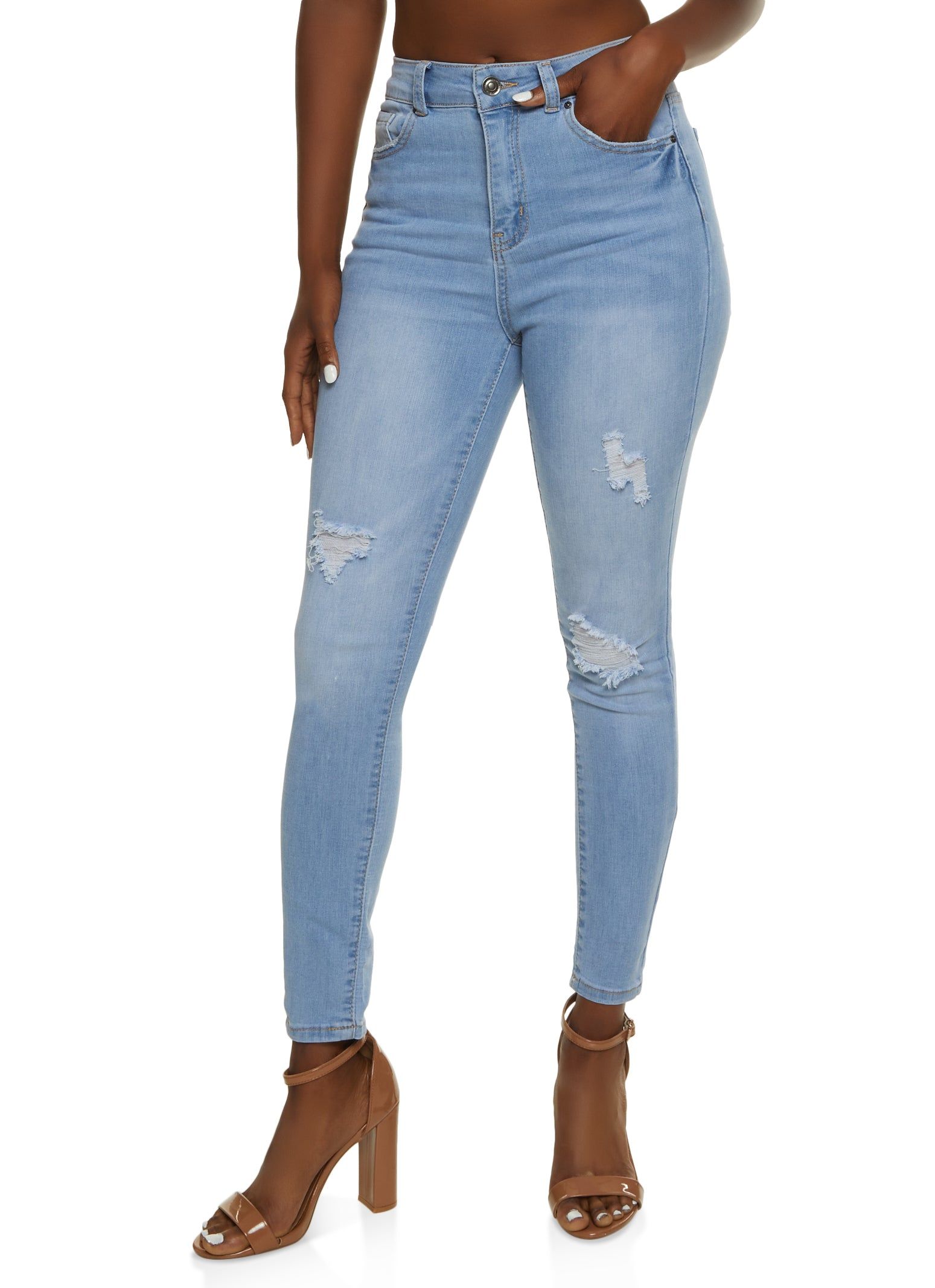 WAX Distressed High Waist Cropped Skinny Jeans sold by Rainbow