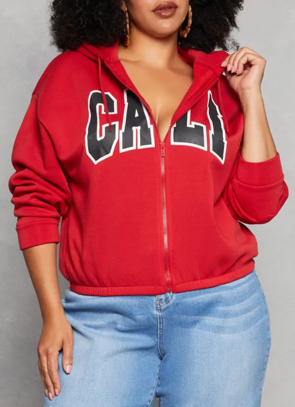 Plus Size Fleece Graphic Zip Front Hoodie sold by Rainbow