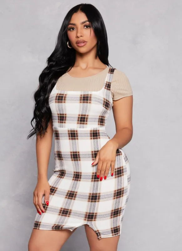Almost Famous Plaid Tank Dress with Tee sold by Rainbow
