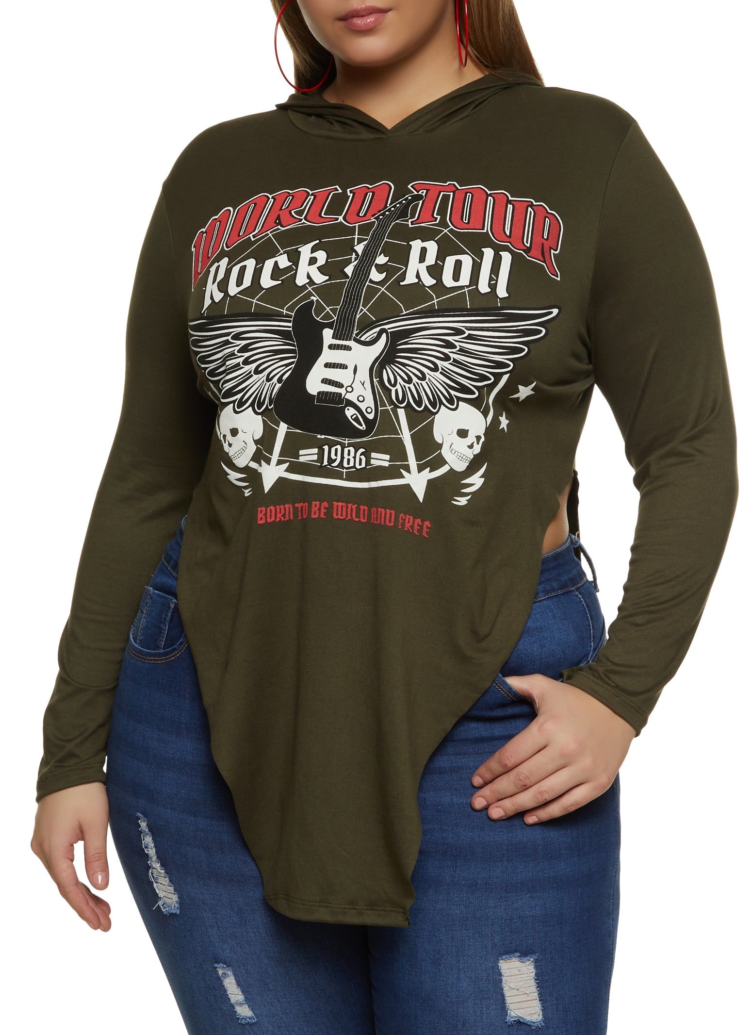 Plus Size World Tour Rock And Roll Hooded Top sold by Rainbow