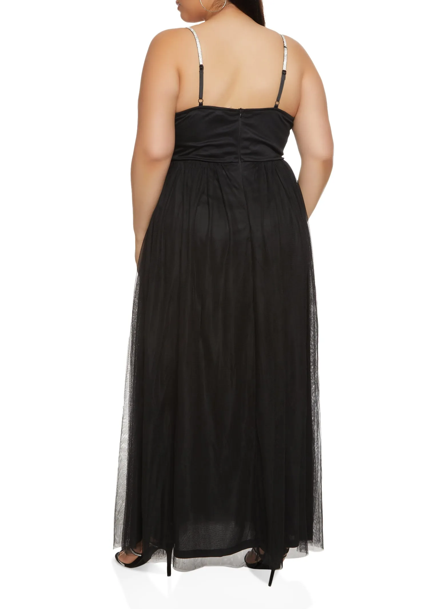 Plus Size Haute Monde Lace Detail Plunge Tulle Maxi Dress sold by Rainbow product image thumbnail 3