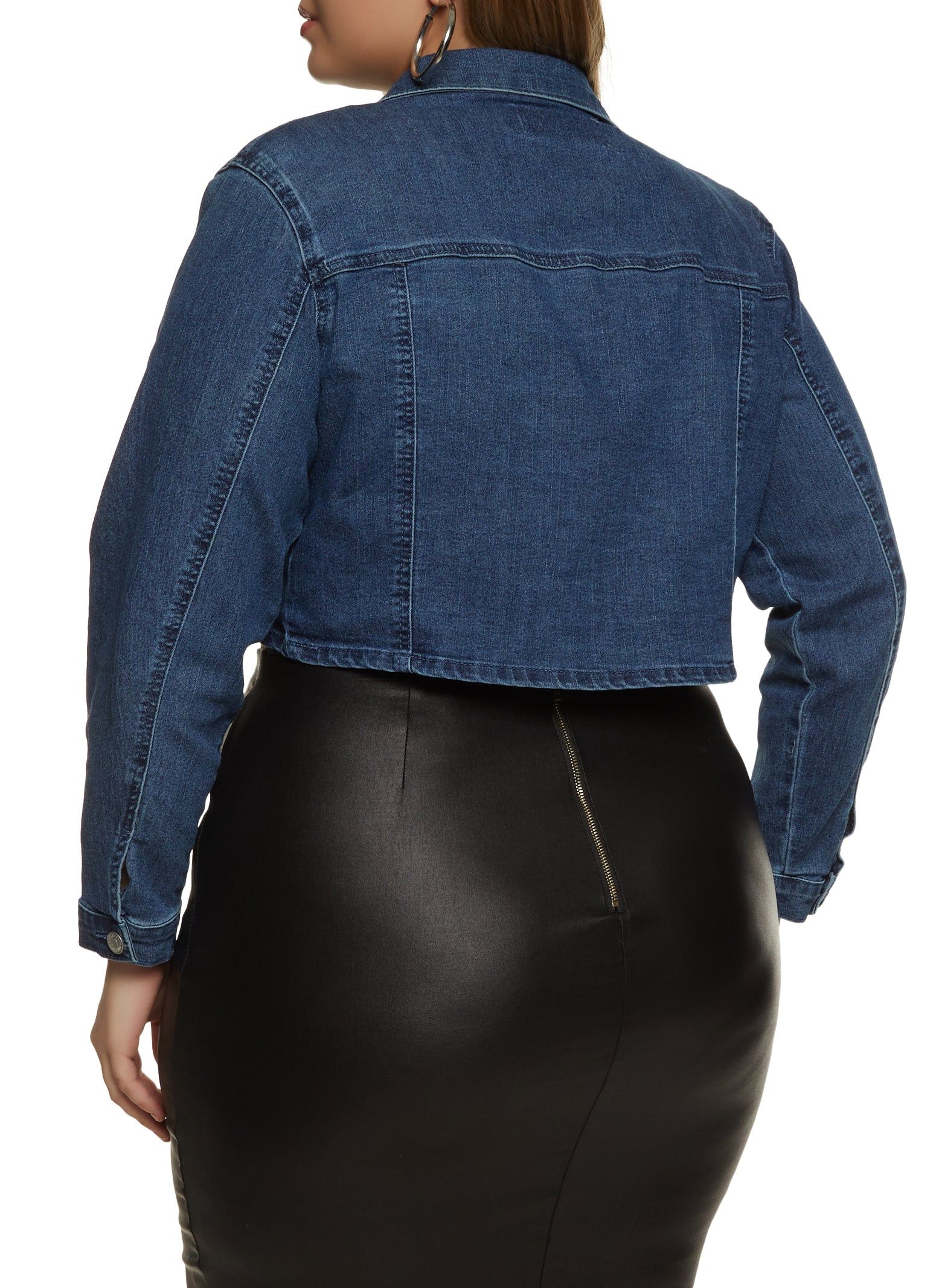 Plus Size Cropped One Button Denim Jacket sold by Rainbow product image thumbnail 2