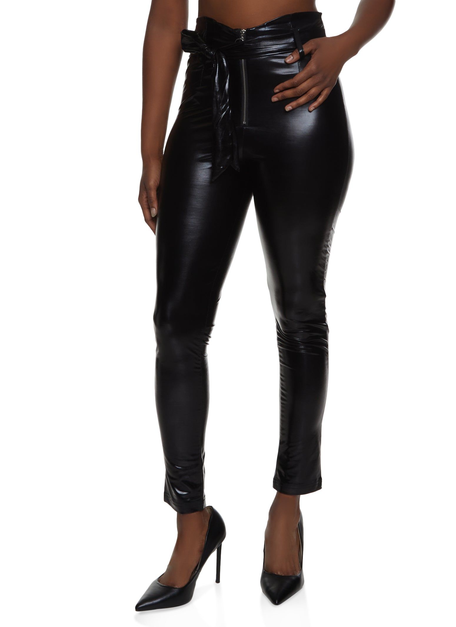 Faux Leather Paper Bag Waist Pants sold by Rainbow