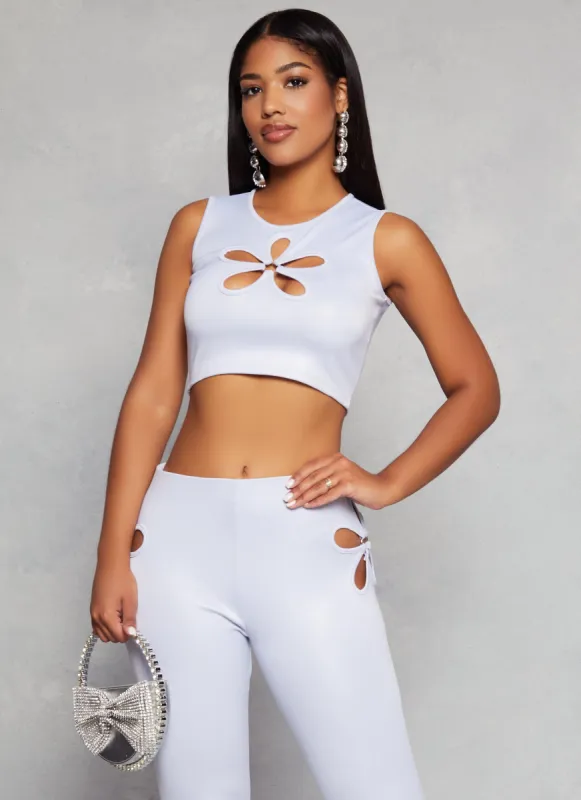 Leather Look Flower Keyhole Crop Top sold by Rainbow