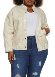 Plus Size Faux Wool Bomber Jacket sold by Rainbow