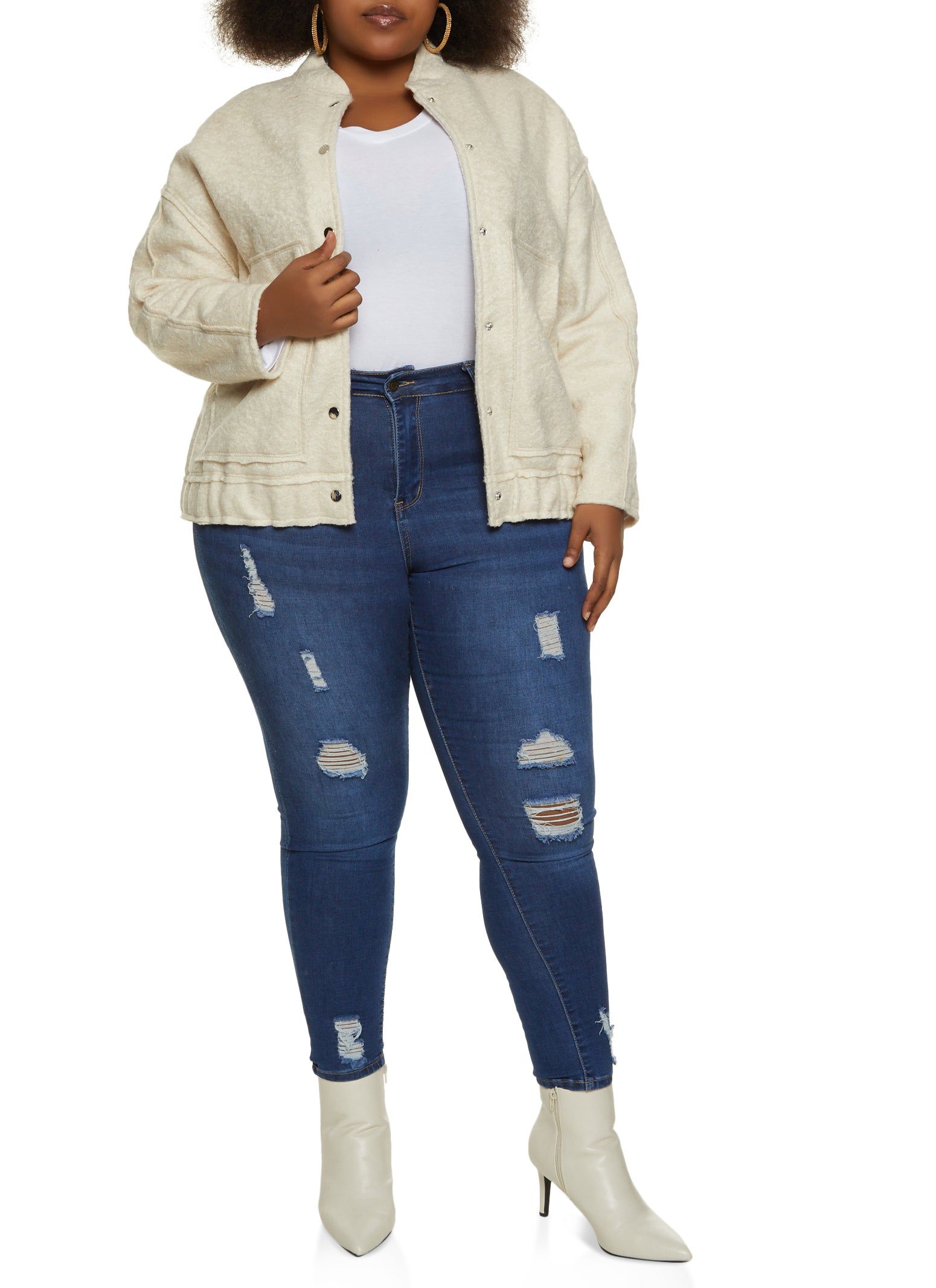 Plus Size Faux Wool Bomber Jacket sold by Rainbow product image thumbnail 2