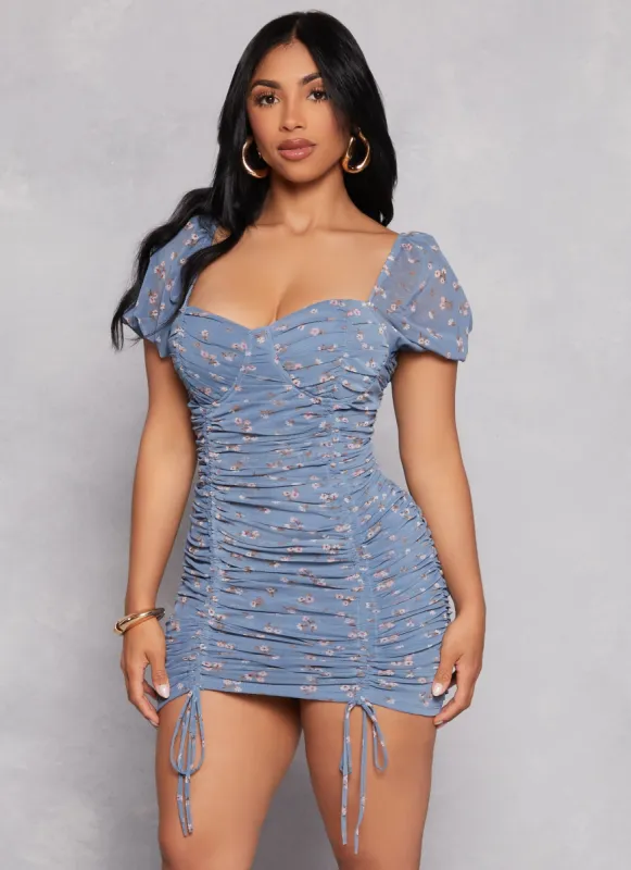 Mesh Floral Ruched Peasant Dress sold by Rainbow