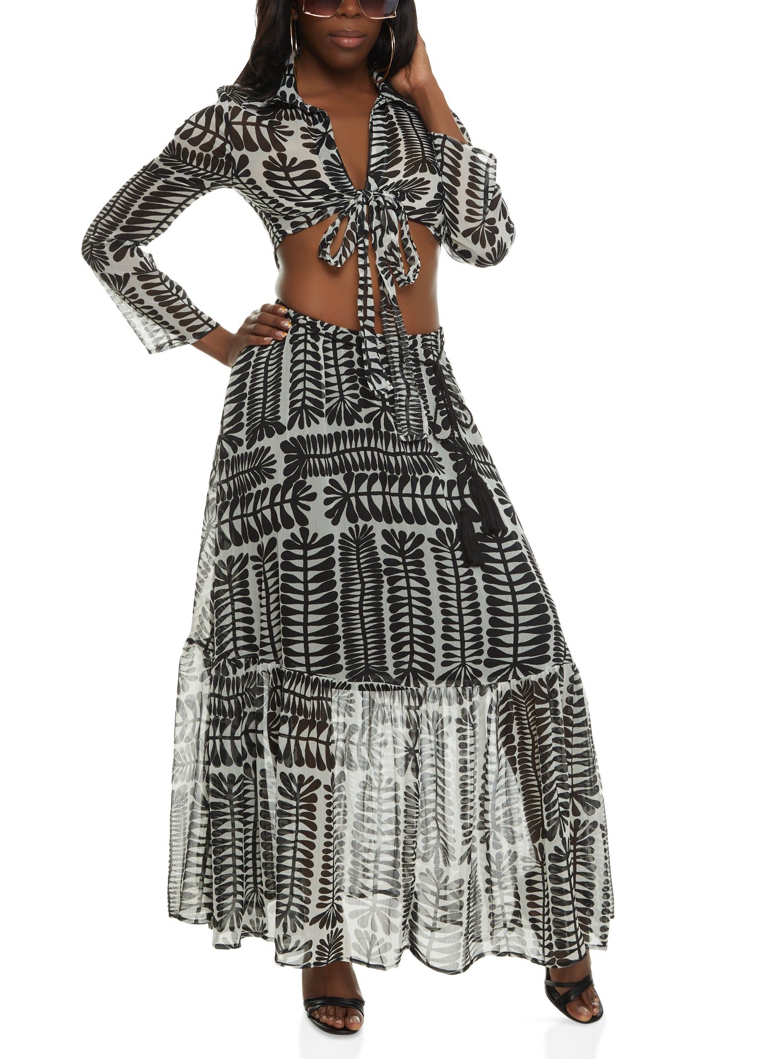 Printed Chiffon Tie Front Blouse sold by Rainbow