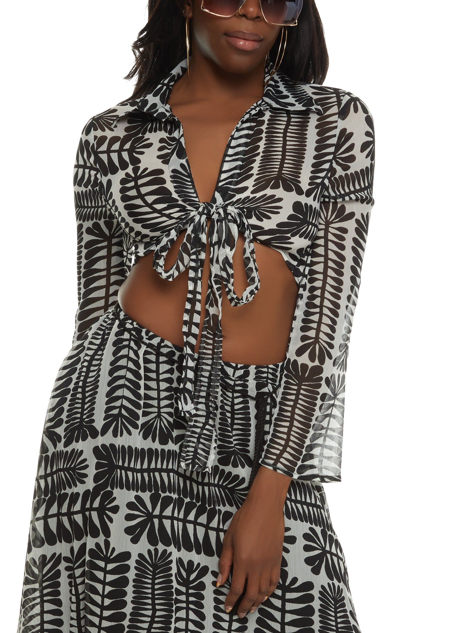 Printed Chiffon Tie Front Blouse sold by Rainbow product image thumbnail 2