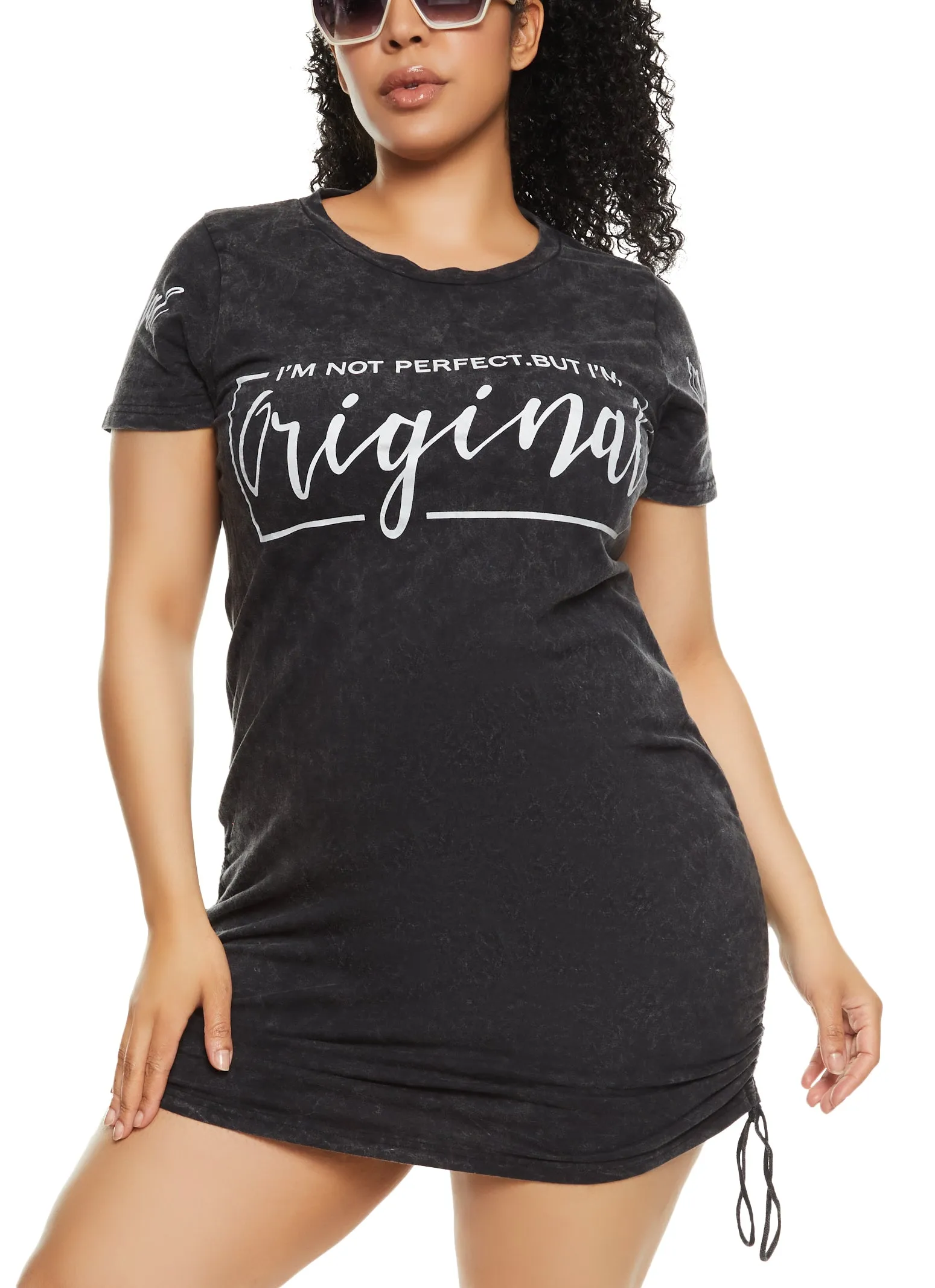 Plus Size Im Not Perfect But Im Original Acid Wash T Shirt Dress sold by Rainbow