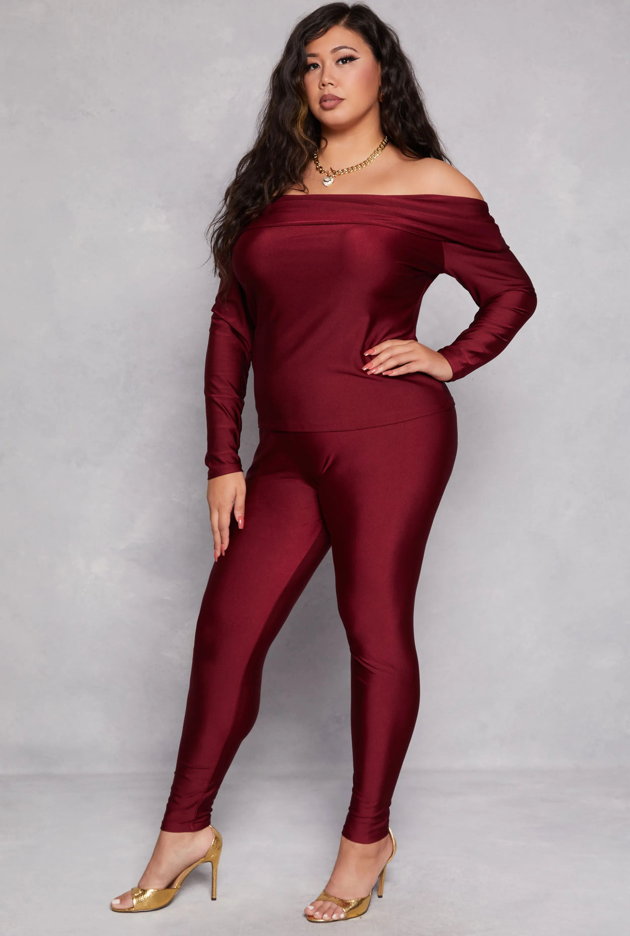 Plus Size Off the Shoulder Long Sleeve Top and Leggings sold by Rainbow product image thumbnail 2