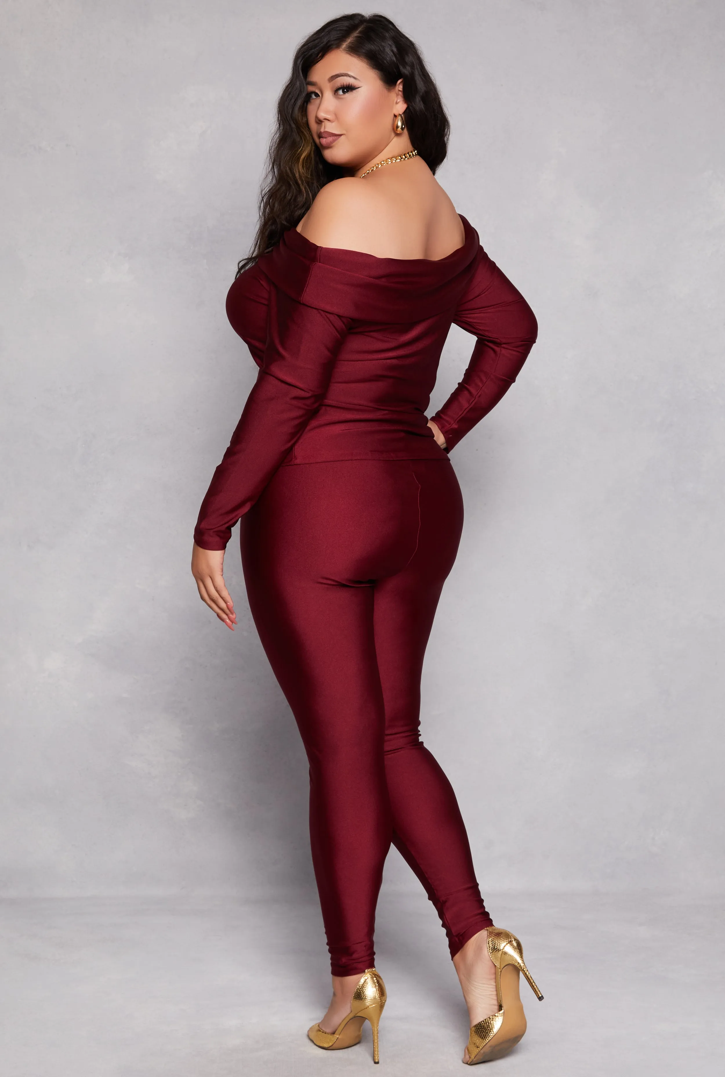 Plus Size Off the Shoulder Long Sleeve Top and Leggings sold by Rainbow product image thumbnail 3